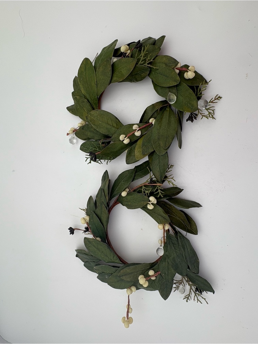 Green Leaf and White Berry Decorative Candle Wreath Duo